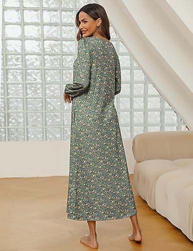 Marvmys Women's Long Sleeve Cotton Nightgown with Pocket S-XXL