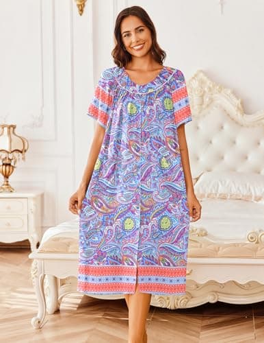 Ekouaer Women's Short Sleeve Floral House Dress with Pockets