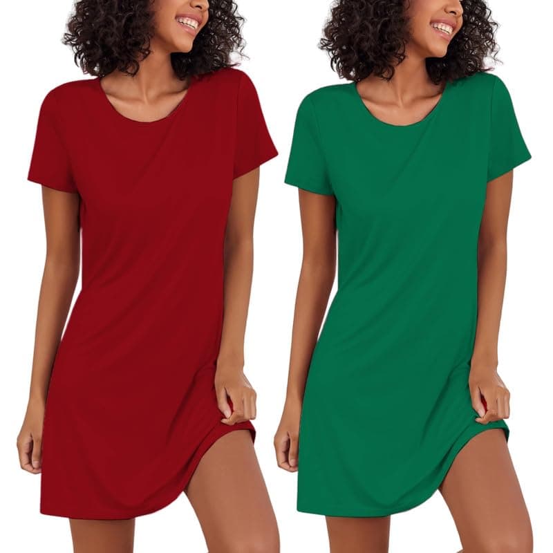 Ekouaer 2 Pack Soft Short Sleeve Nightgowns for Women Sleapwear S-XXL