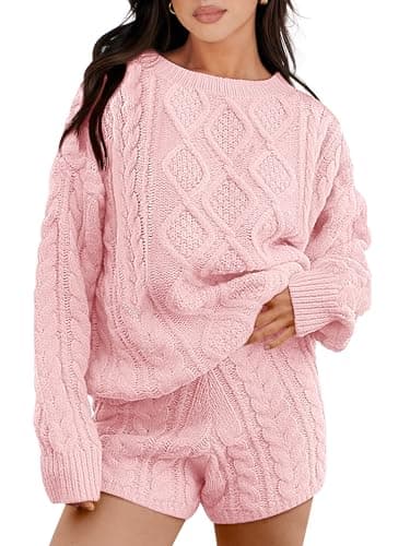 ANRABESS Women Spring Cable Knit Oversized Sweater & Matching Short Pants Sets