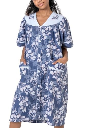 YafeMarte Women's Floral Embroidery Housecoat with Front Pockets