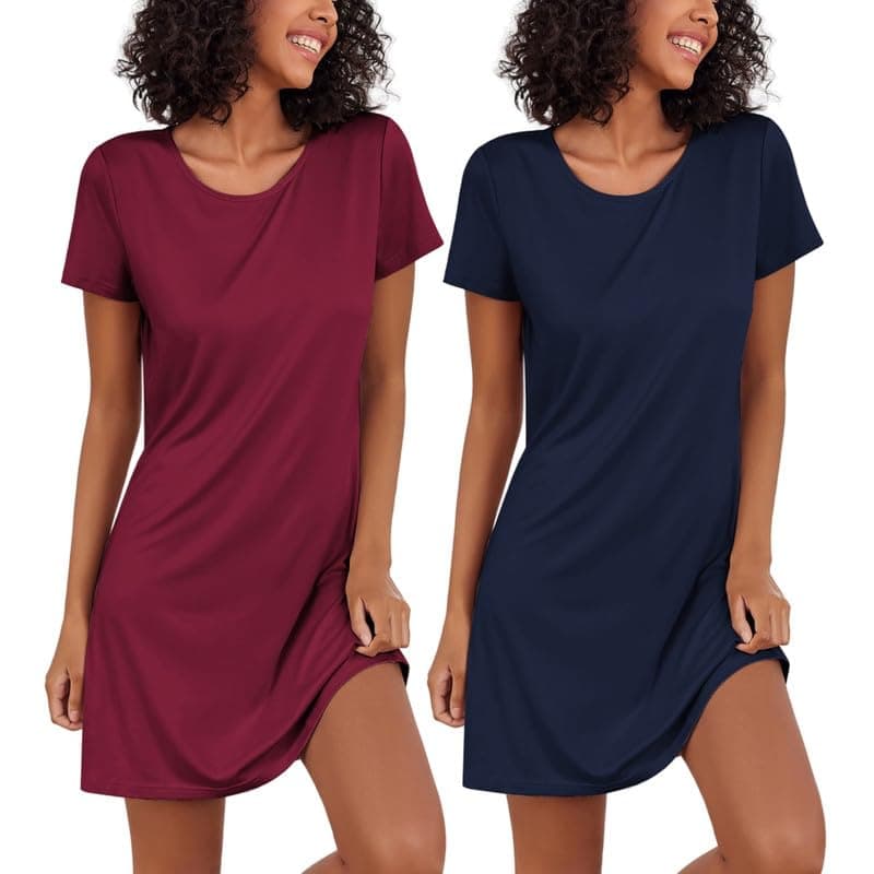 Ekouaer 2 Pack Soft Short Sleeve Nightgowns for Women Sleapwear S-XXL