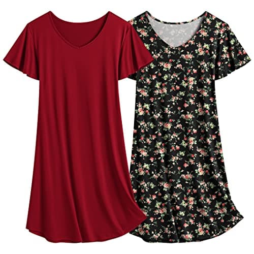 Ekouaer Women's Flare Short Sleeve V-Neck Nightgown 2-Pack S-2XL