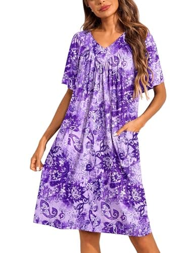 Ekouaer Womens Floral Print Pocket Nightgown Mumu Dress