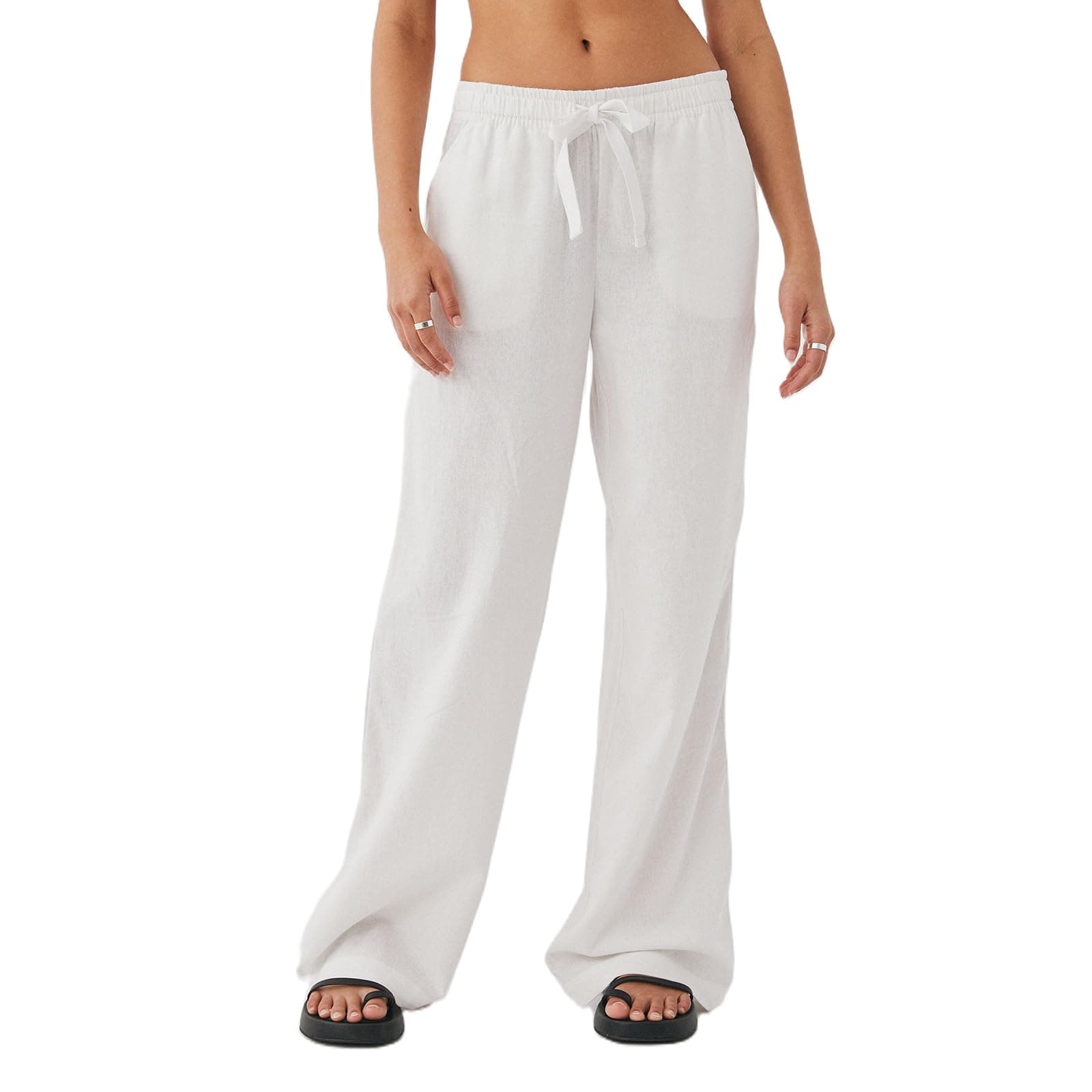 Elastic Waist Drawstring Palazzo Pants for Women AIWPSTOIN Linen Summer Beachewear