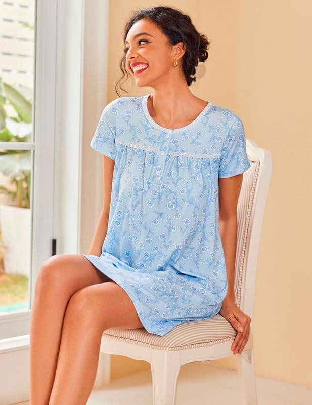 Soft Ekouaer Women's Short Sleeve Nightgown - S-2XL