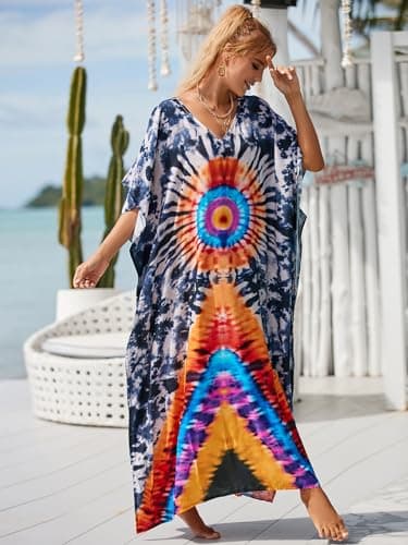 IMAGEKOPE Plus Size Vneck Batwing Dress for Women Bathing Suit Cover up Moroccan Caftan Dresses