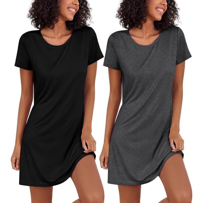 Ekouaer 2 Pack Soft Short Sleeve Nightgowns for Women Sleapwear S-XXL