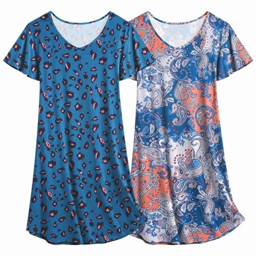 Ekouaer Women's Flare Short Sleeve V-Neck Nightgown 2-Pack S-2XL
