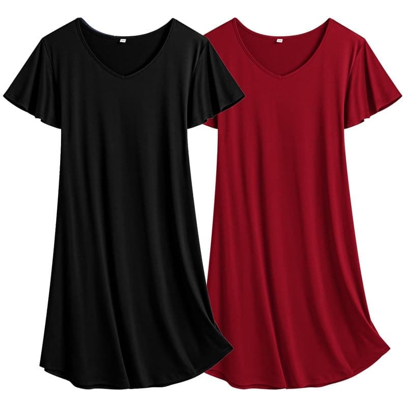 Ekouaer Women's Flare Short Sleeve V-Neck Nightgown 2-Pack S-2XL