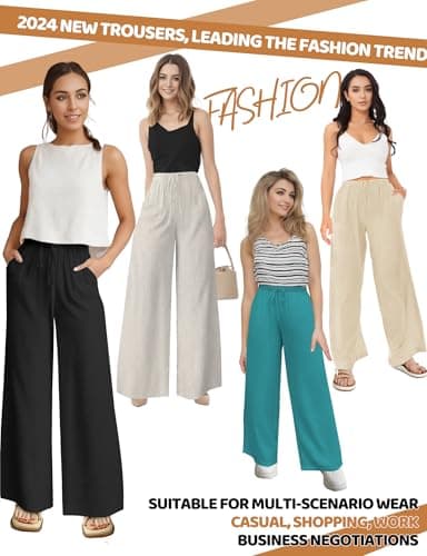 High Waisted Flowy Linen Palazzo Pants for Women Summer Comfort