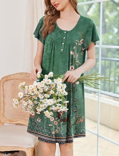 Ekouaer Women's Short Sleeve Nightgown with Pockets Floral Print