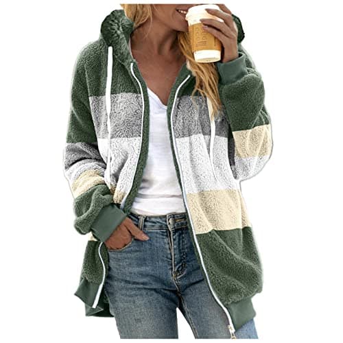 Refined Title: Women's Fashion Hooded Jacket with Drawstring, Zipper Pockets, and Plush Sweater Material