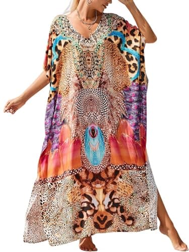 IMAGEKOPE Plus Size Vneck Batwing Dress for Women Bathing Suit Cover up Moroccan Caftan Dresses