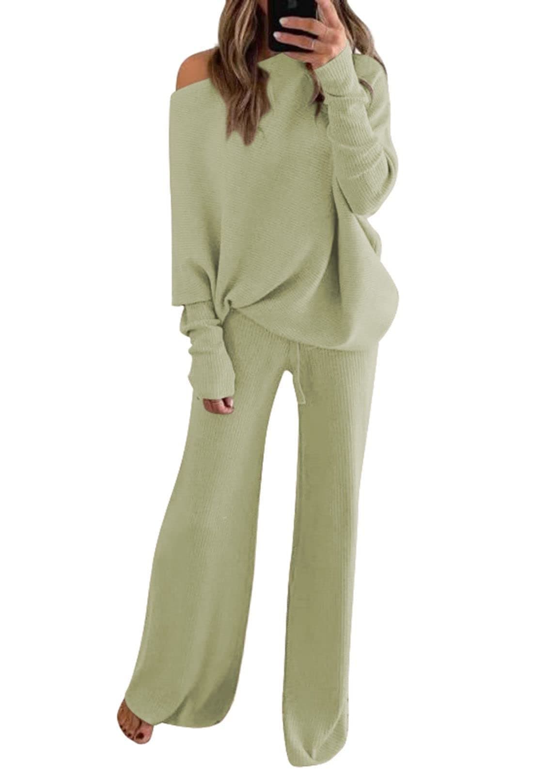 Linsery Women's One Shoulder Knit Sweater & Wide Leg Pants Set