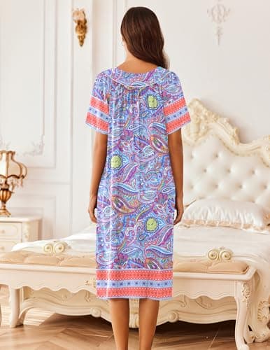 Ekouaer Women's Short Sleeve Floral House Dress with Pockets