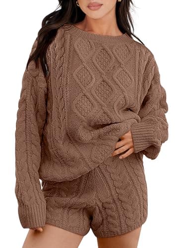 ANRABESS Women Spring Cable Knit Oversized Sweater & Matching Short Pants Sets
