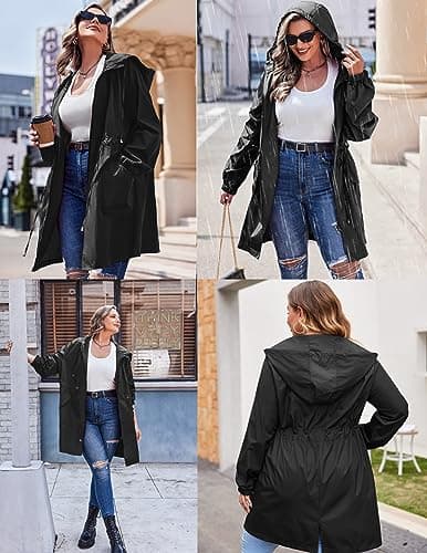 IN'VOLAND Plus Size Women's Lightweight Hooded Raincoat with Pockets