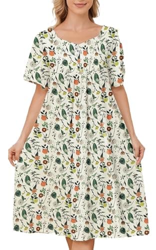 Women's Short Sleeve House Dress with Pockets