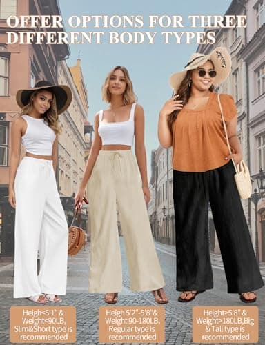 Beauty Plus Size High Waist Flowy Cotton Linen Palazzo Pants