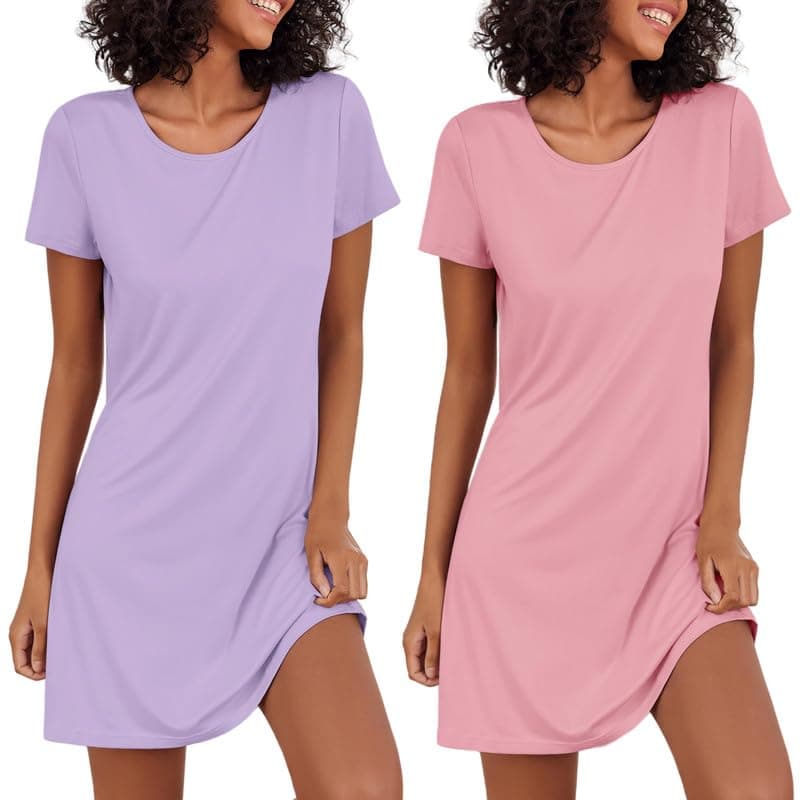 Ekouaer 2 Pack Soft Short Sleeve Nightgowns for Women Sleapwear S-XXL