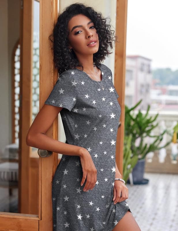 Ekouaer 2 Pack Soft Short Sleeve Nightgowns for Women Sleapwear S-XXL