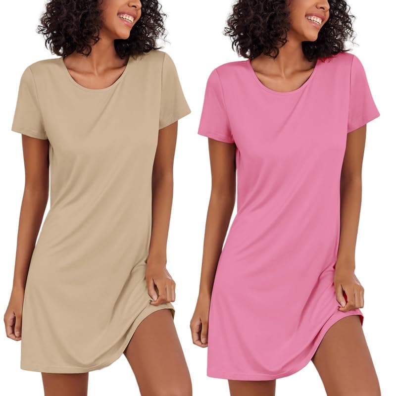 Ekouaer 2 Pack Soft Short Sleeve Nightgowns for Women Sleapwear S-XXL