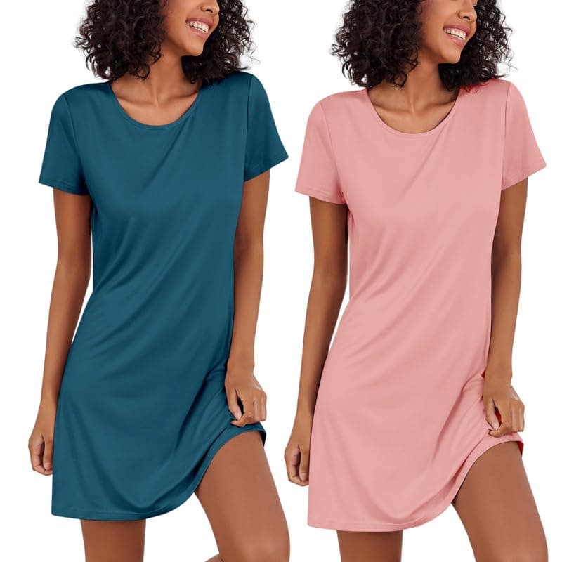 Ekouaer 2 Pack Soft Short Sleeve Nightgowns for Women Sleapwear S-XXL