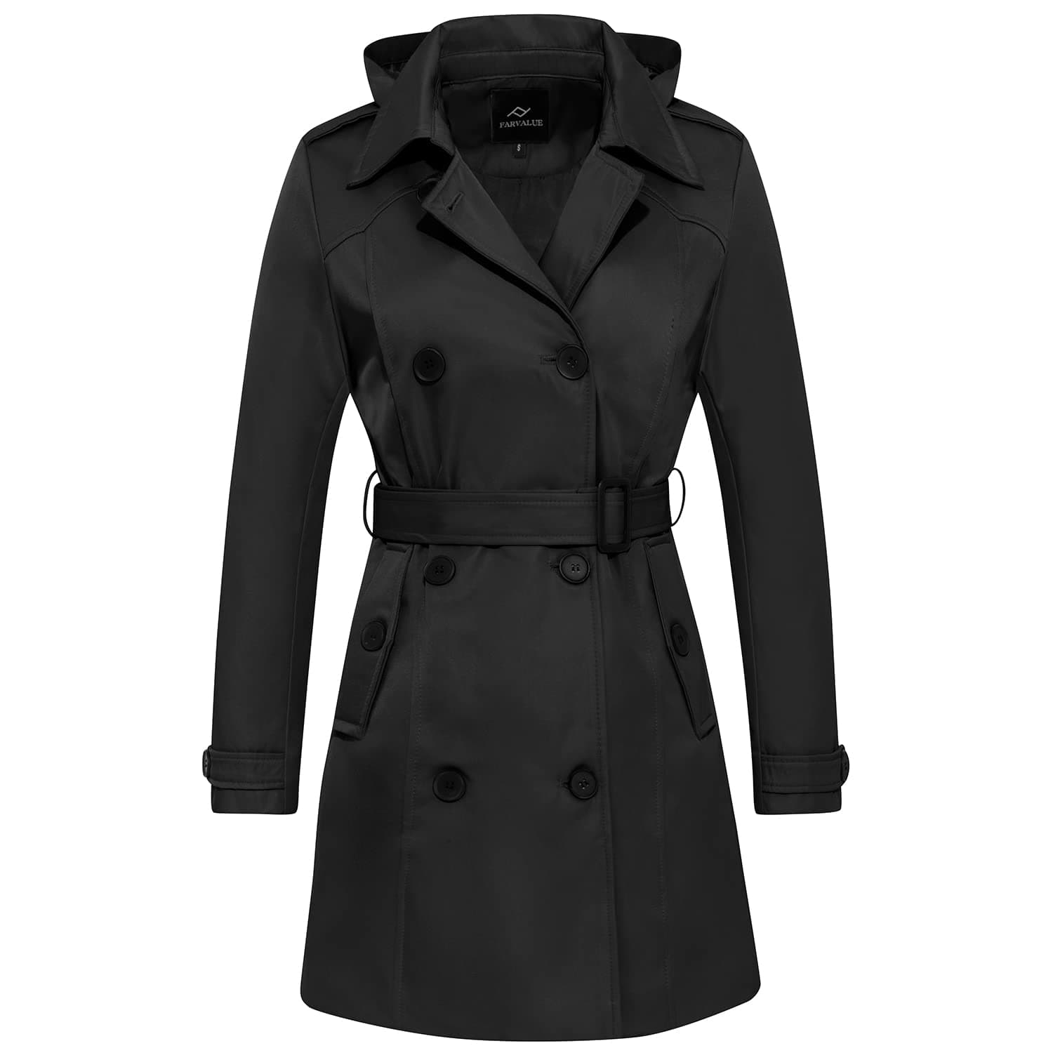 FARVALUE Women's Waterproof Trench Coat with Removable Hood
