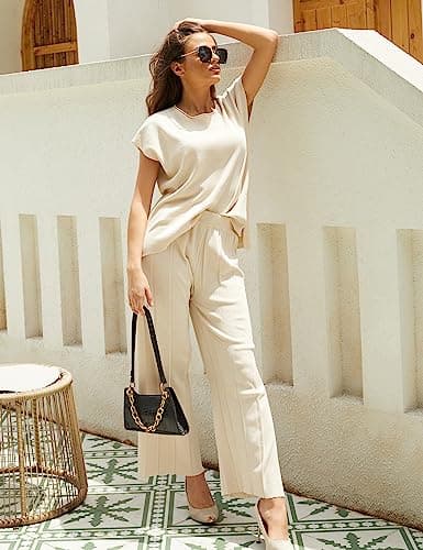 VATEAMI Women's High Waist Wide Leg Pullover Sweater Set