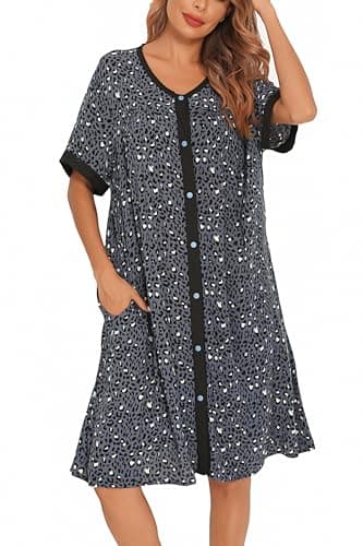 YOZLY Women's Pocketed Short Sleeve House Dress Robe