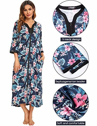 Bloggerlove Womens Long Zip Up House Coat Sleepwear