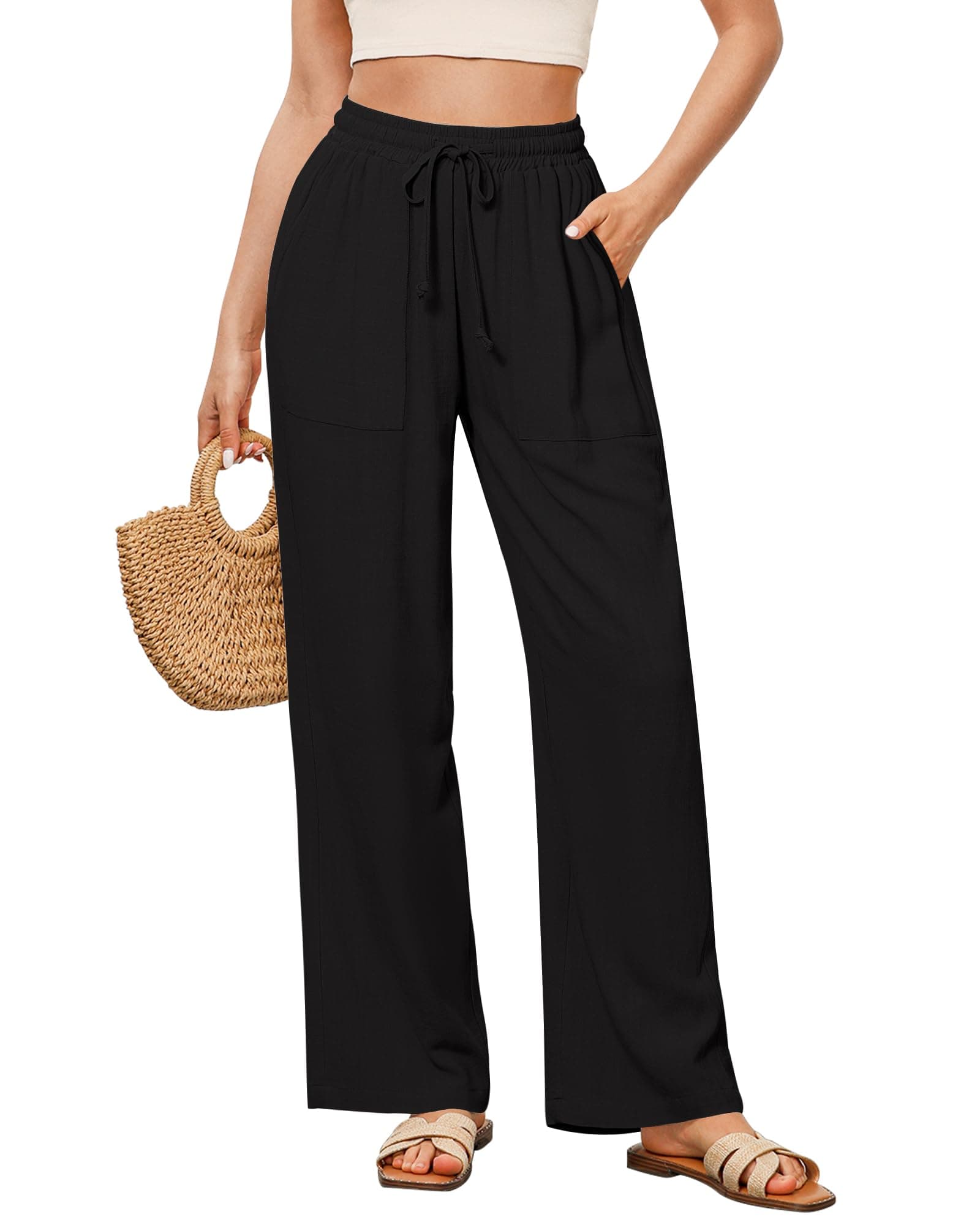 GRAPENT Wide Leg High Waisted Linen Pants for Women with Pockets