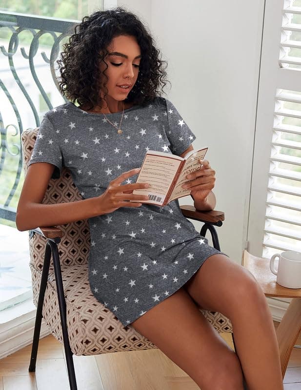 Ekouaer 2 Pack Soft Short Sleeve Nightgowns for Women Sleapwear S-XXL