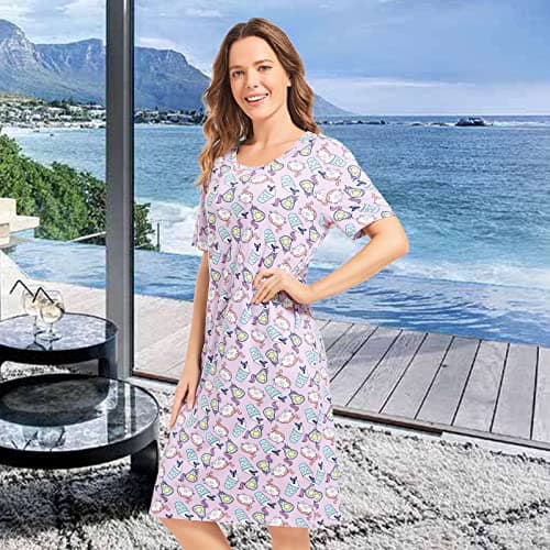 CONOMAX 3 Pack Soft Sleepshirts for Women Short Sleeve Nightwear