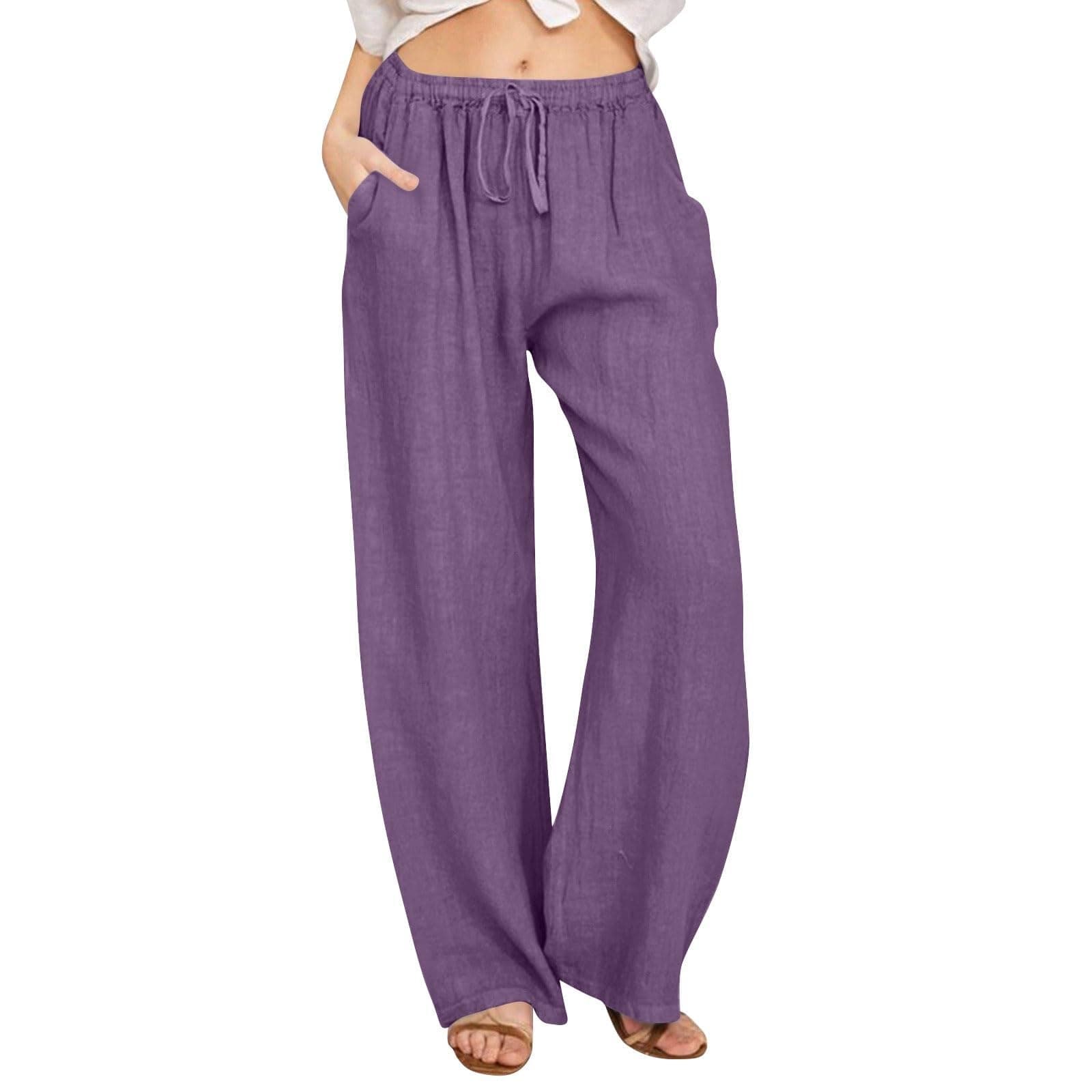 Nantdog Women's Summer Loose Linen Palazzo Trousers with Pockets
