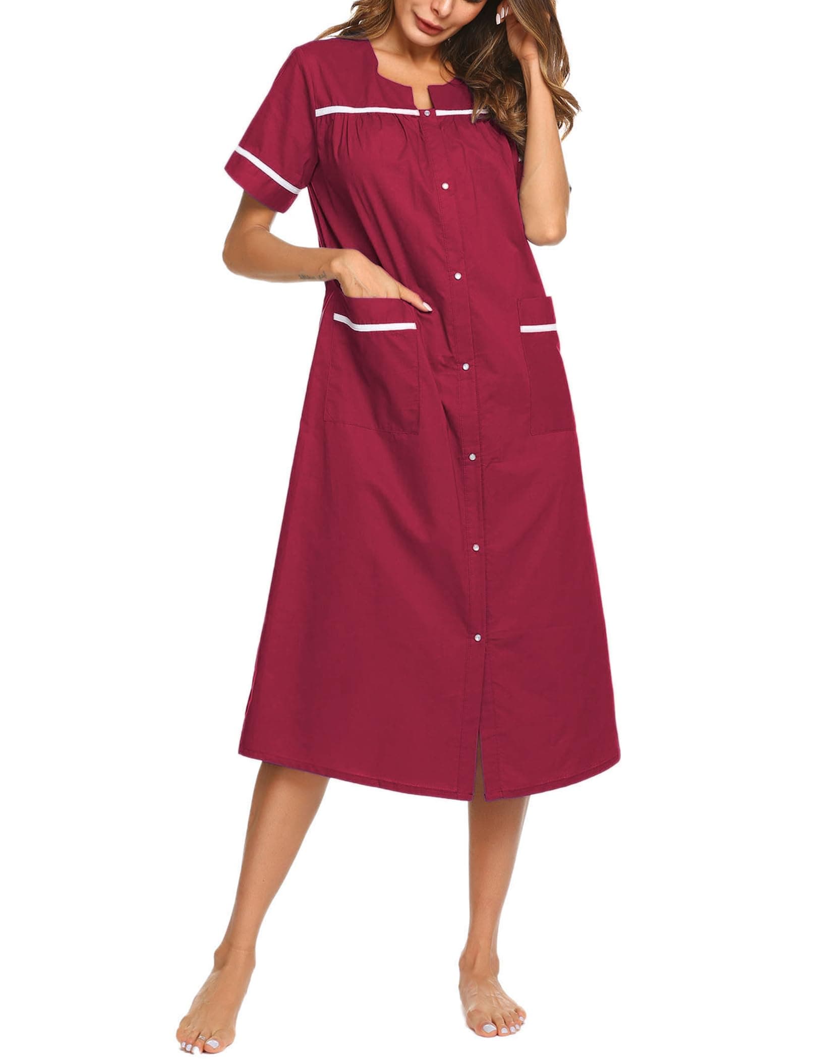 Ekouaer Women's Short Sleeve Housecoat with Pockets