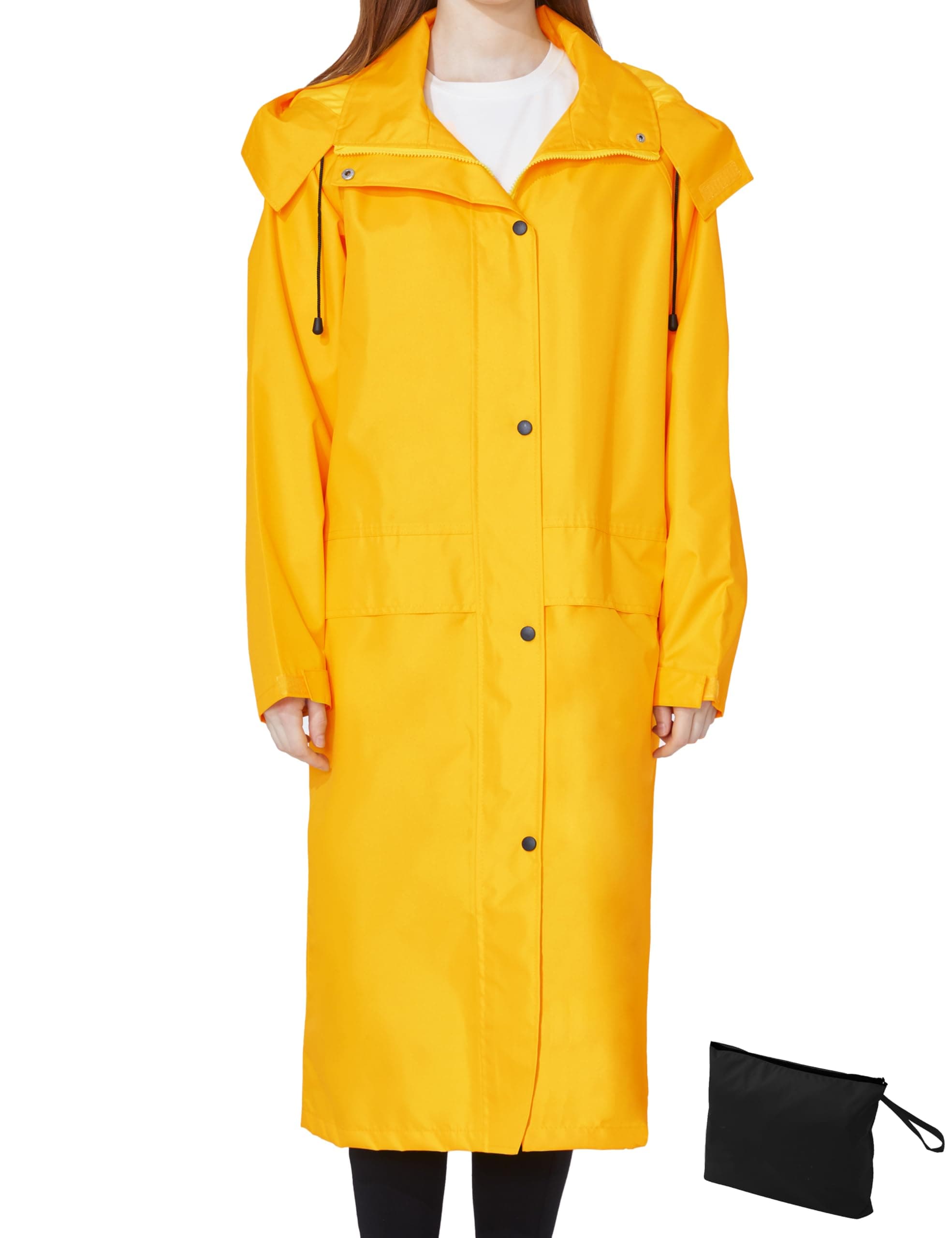 Ubon Women's Waterproof Hooded Long Raincoat Packable Windbreaker