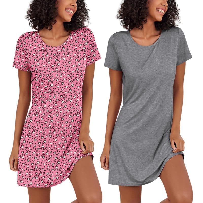 Ekouaer 2 Pack Soft Short Sleeve Nightgowns for Women Sleapwear S-XXL