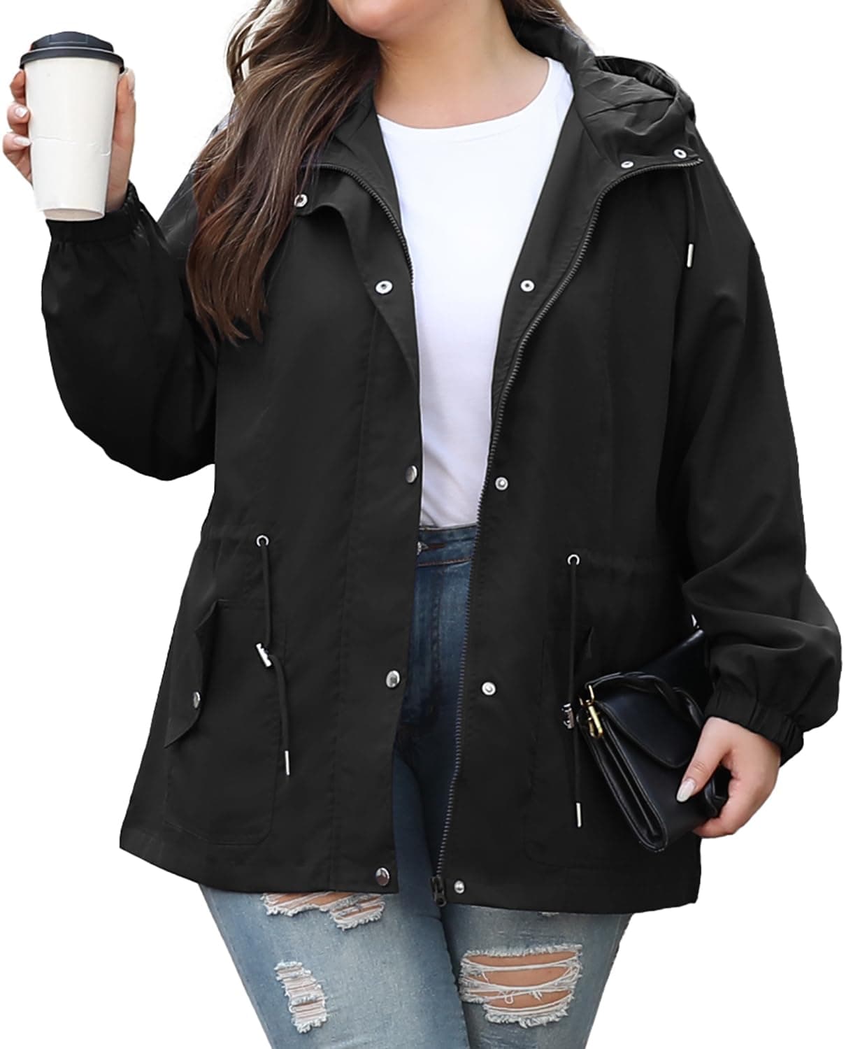 Bloggerlove Plus Size Women's Lightweight Waterproof Raincoat with Hood
