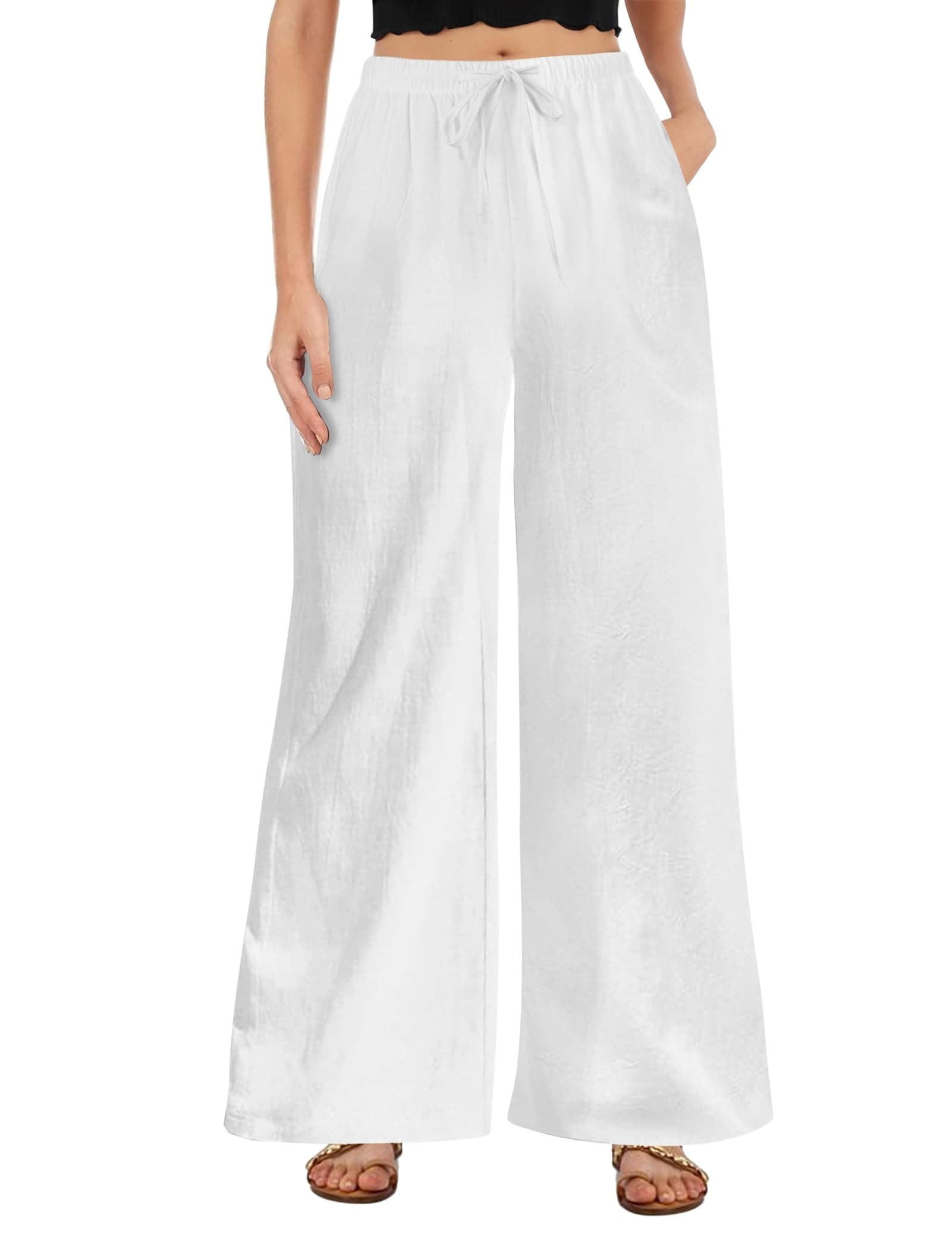 Beauty Plus Size High Waist Flowy Cotton Linen Palazzo Pants