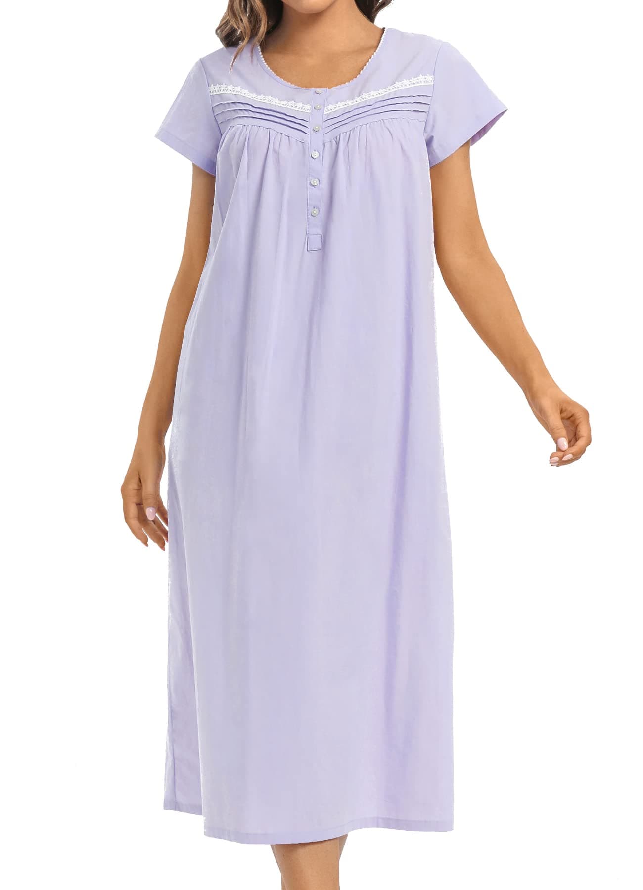 Women's Cotton Nightgown Short Sleeve Soft Comfy Button Loungewear