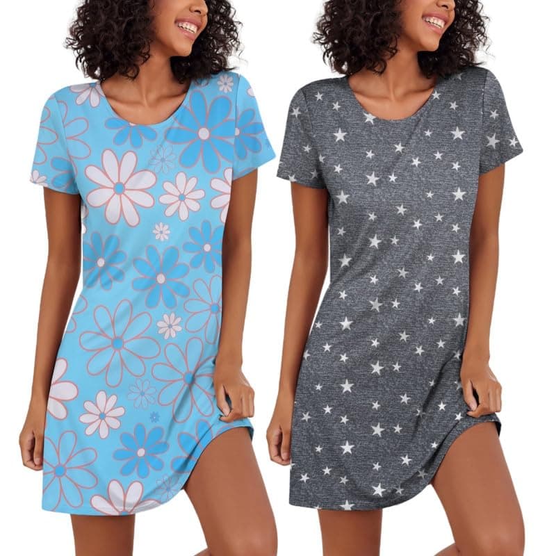 Ekouaer 2 Pack Soft Short Sleeve Nightgowns for Women Sleapwear S-XXL