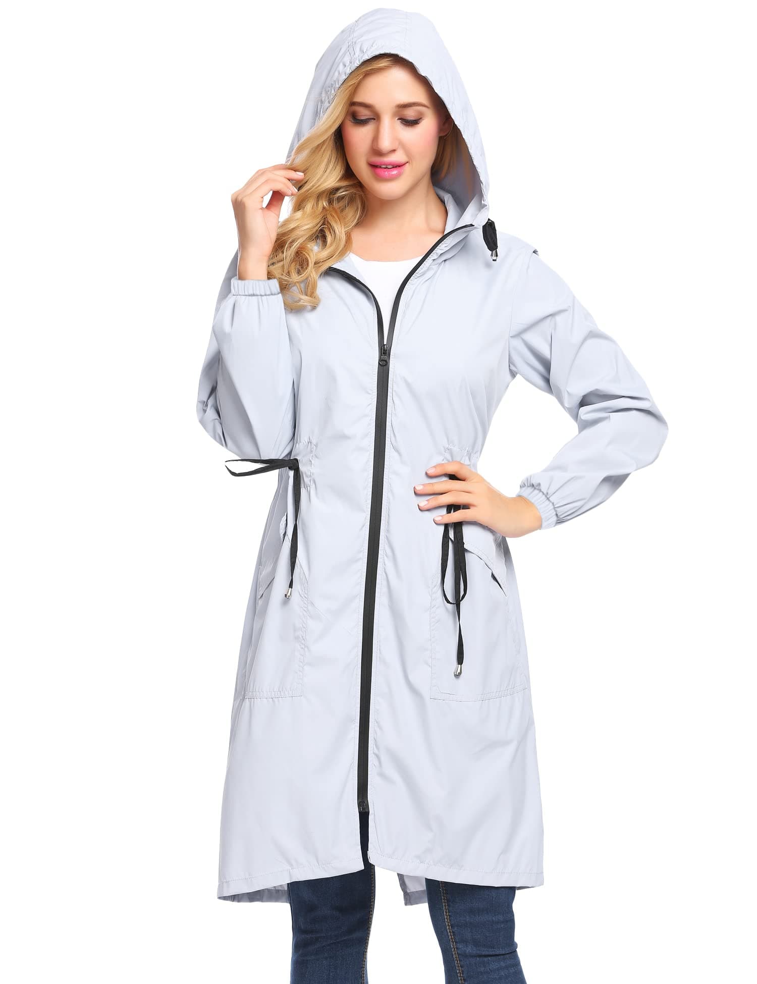 ELESOL Women's Waterproof Long Hooded Raincoat Light & Travel Trench Coat S-3XL