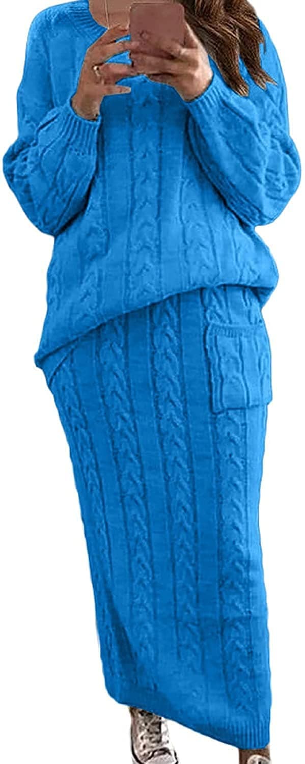 CHARTOU Women's Winter Chunky Cable Knit Sweater & Skirt Set