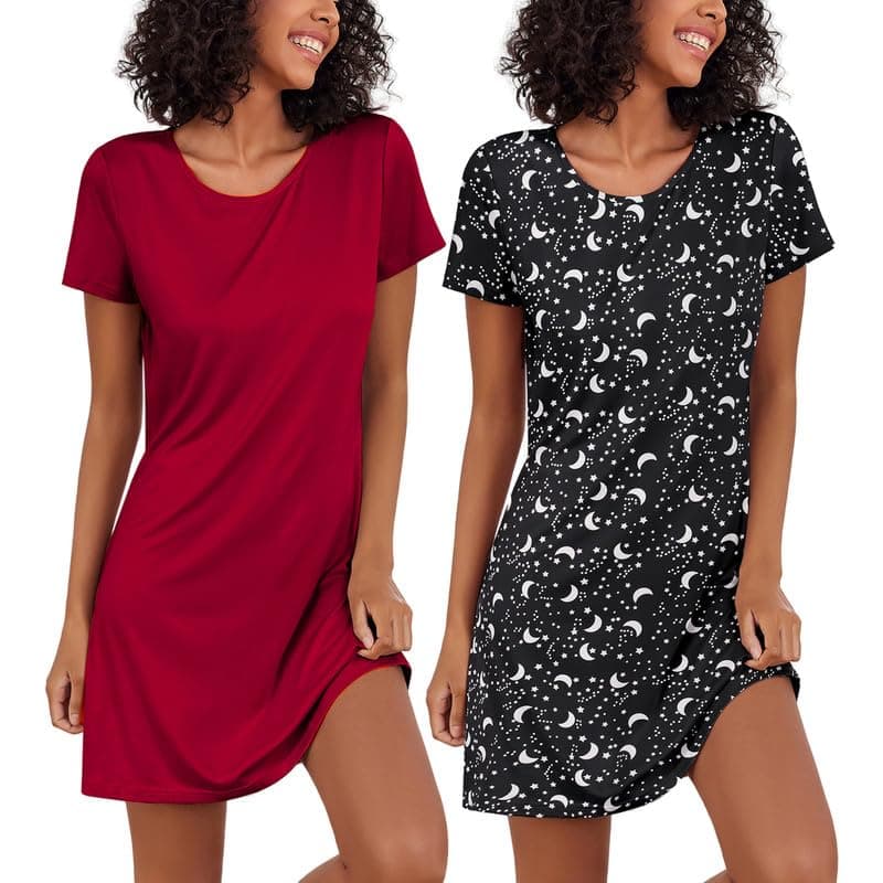 Ekouaer 2 Pack Soft Short Sleeve Nightgowns for Women Sleapwear S-XXL