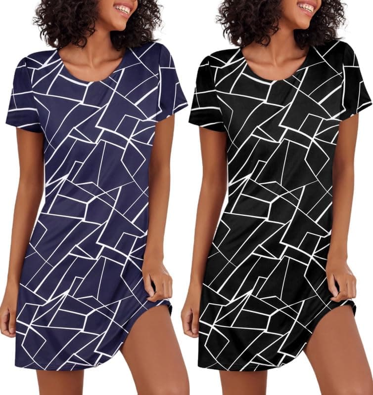 Ekouaer 2 Pack Soft Short Sleeve Nightgowns for Women Sleapwear S-XXL