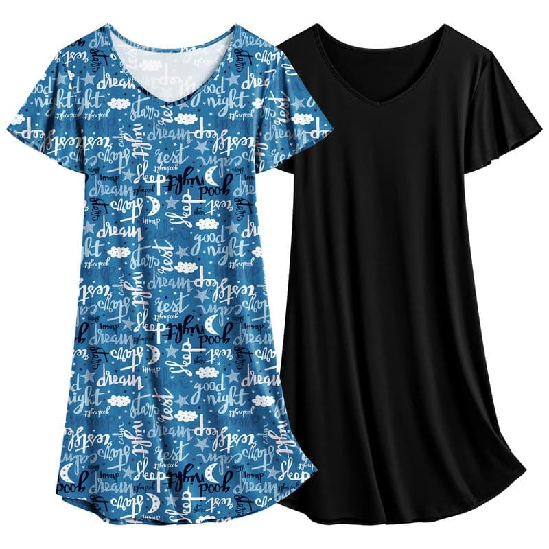 Ekouaer Women's Flare Short Sleeve V-Neck Nightgown 2-Pack S-2XL