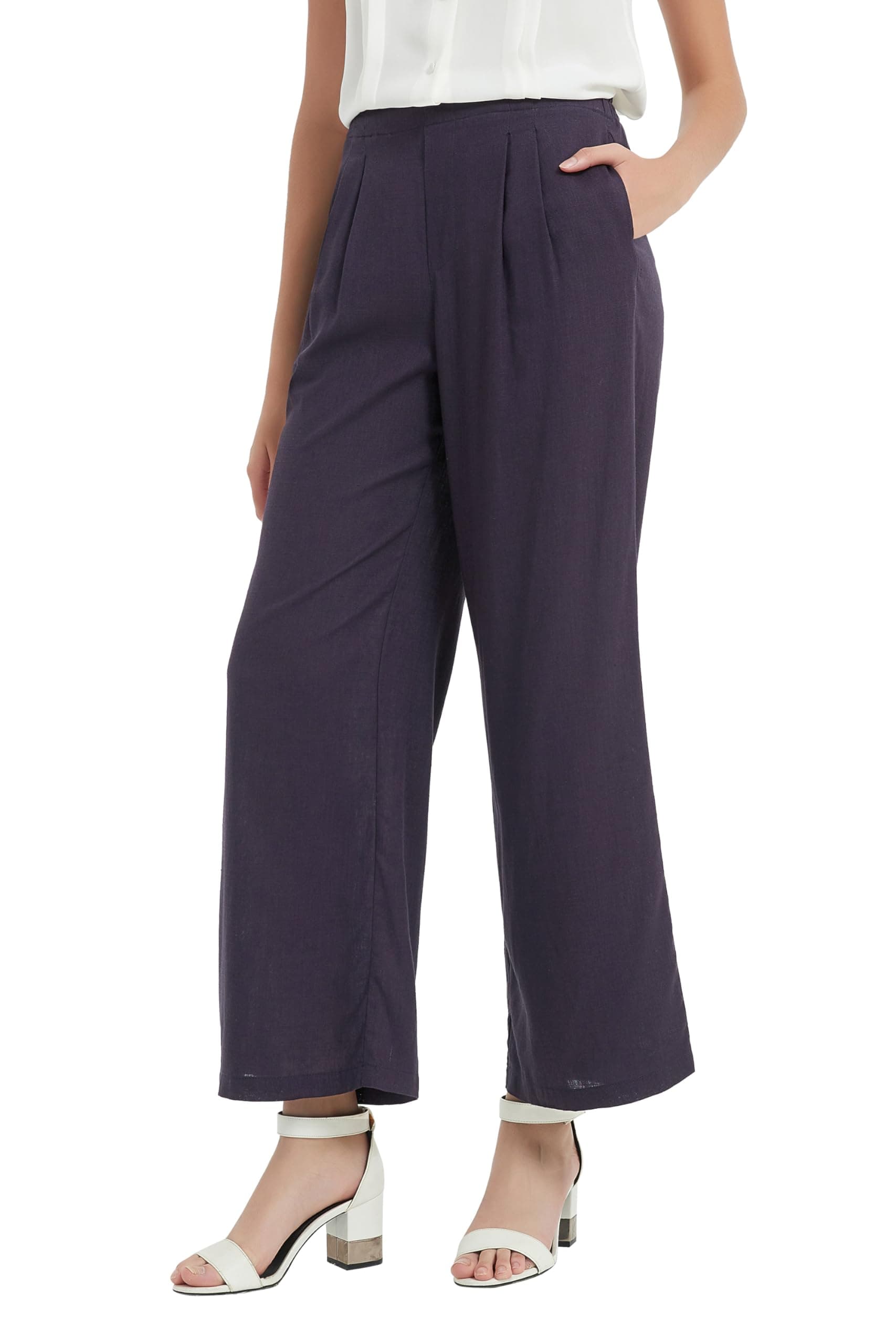 PACIBE Women's Cotton Linen Wide Leg Pants with Pockets