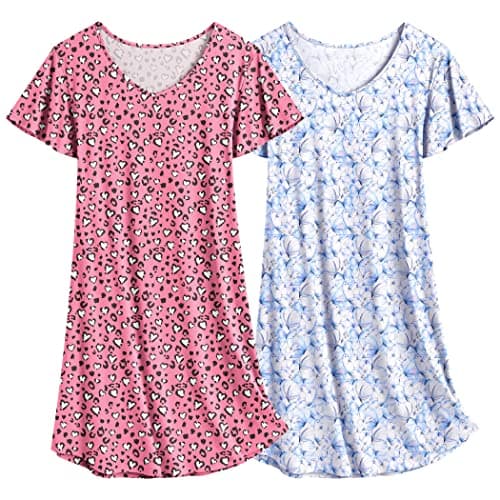 Ekouaer Women's Flare Short Sleeve V-Neck Nightgown 2-Pack S-2XL